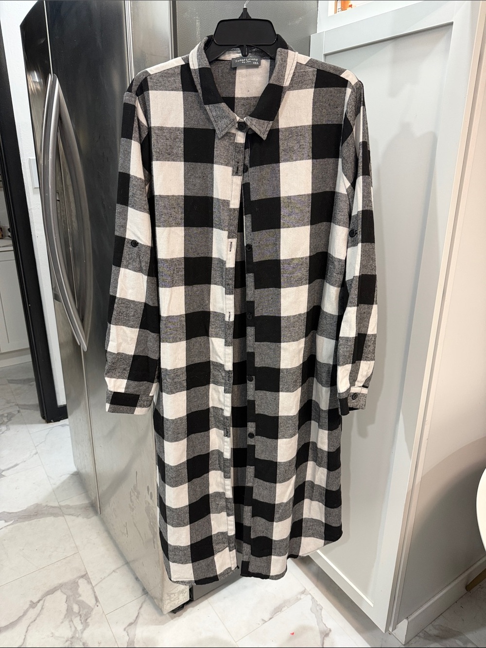 Sweet Love Black and White Buffalo Plaid Long Sleeve Shirt Dress